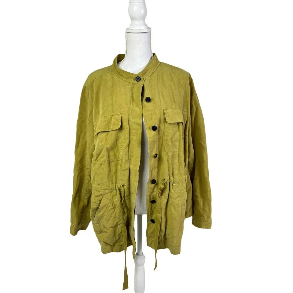 LOFT Plus drawstring utility jacket white Size‎ 18 Chartreuse Yellow green